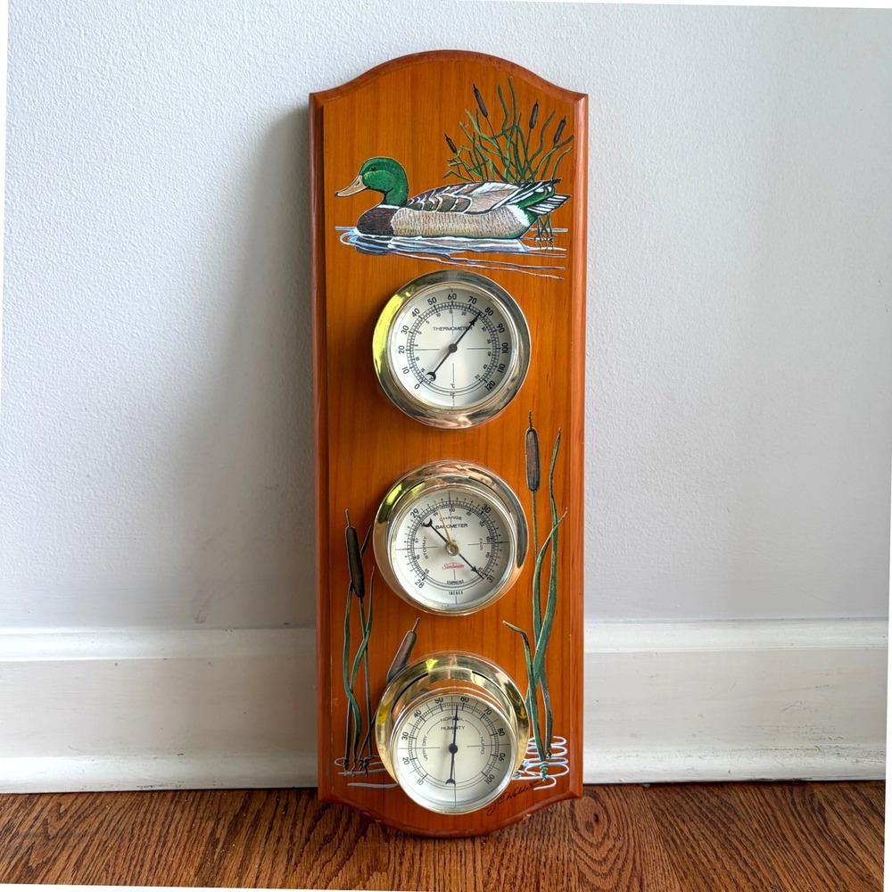 Vintage Sunbeam Weather Station Mallard Duck Wood Plaque JC Walden 1994